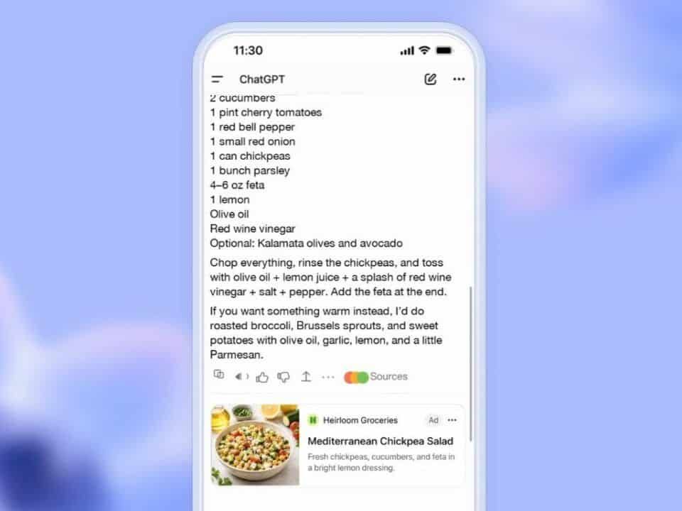 Example of ChatGPT Ads during a chat.