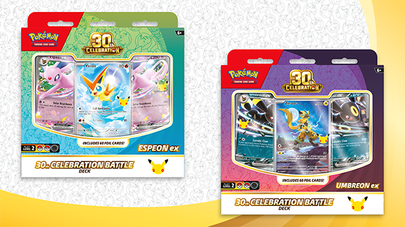 Pokémon TCG anuncia dos Battle Deck de 30.º aniversario con Espeon ex y Umbreon ex