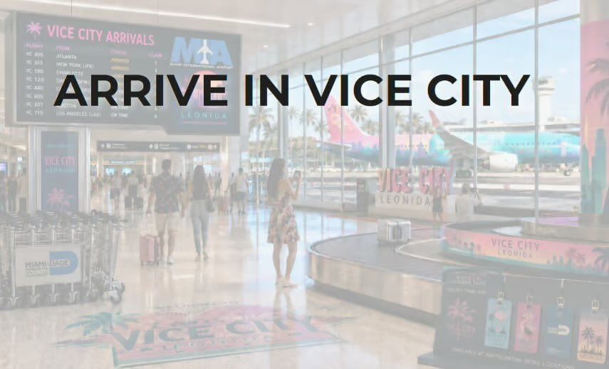 Rendu conceptuel Arrive in Vice City imaginé pour l’aéroport international de Miami