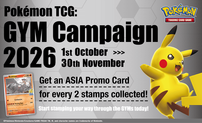 Pokémon TCG GYM Campaign 2026 ofrece cartas promocionales en Singapur