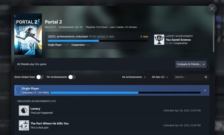Steam separa los logros de los DLC que no tienes del progreso global en su nueva beta